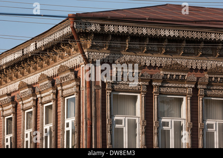 Traditional carved architecture in Kozmodemyansk, Mari El republic, Russia Stock Photo
