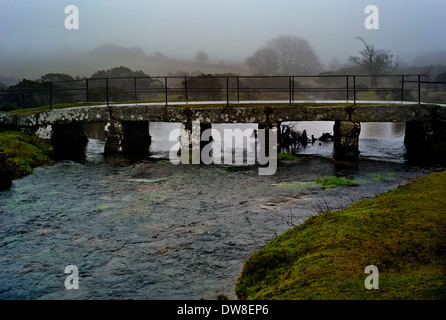 Delphi clapper bridge crossing the De Lank River near St Breward on Bodmin moor in Cornwall Stock Photo