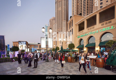 People on The Walk, JBR - Jumeirah Beach Residences in the evening, Dubai, UAE, United Arab Emirates Middle East Stock Photo