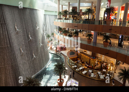 Dubai Mall waterfall and sculpture, Dubai, UAE, United Arab Emirates, Middle East Stock Photo