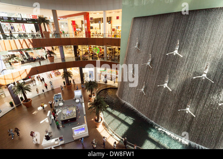 Dubai Mall waterfall and sculpture, Dubai, UAE, United Arab Emirates, Middle East Stock Photo