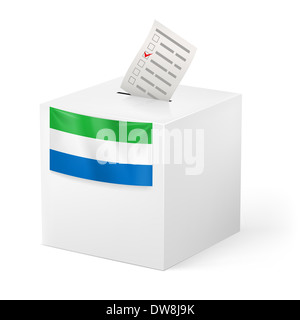 Election in Sierra Leone: ballot box with voting paper on white background Stock Photo