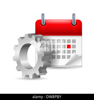 Gear wheel and calendar with marked day Stock Photo