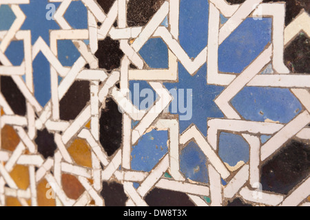 Spain Andalusia Seville Tiles decorating Patio de las Doncellas. These geometric patterns in Islamic art express a principle of divine beauty. Stock Photo