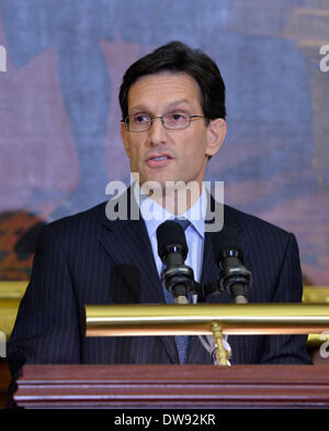 Washington, USA. 3rd Mar, 2014. House Majority Leader Eric Cantor speaks on Capitol Hill in Washington DC, capital of the United States, March 3, 2014. Visiting Israeli Prime Minister Benjamin Netanyahu met with U.S. congressional leadership on Monday. Credit:  Bao Dandan/Xinhua/Alamy Live News