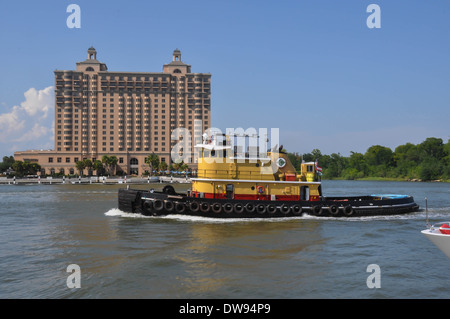 View of a tug boat on the Savannah River; Georgia; USA Stock Photo