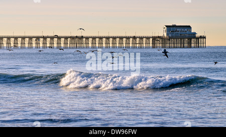 Historic Oceanside Pier in the morning light, Oceanside, San Diego County, California, United States Stock Photo