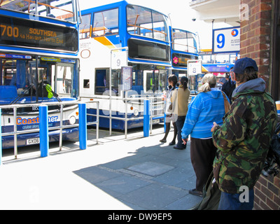 Buses lined up at Chichester bus station Chichester West Sussex UK Stock Photo