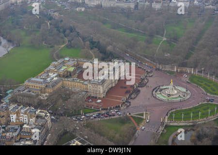 A wider Aerial Photograph showing crowds in front of Buckingham Palace, London, United Kingdom Stock Photo