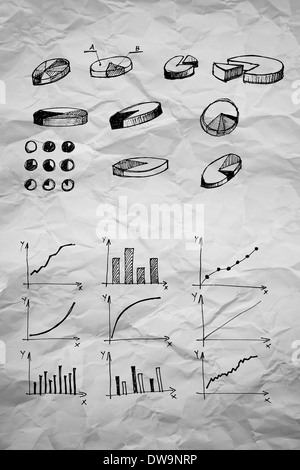 Diagrams and pie Charts and other infographics drawings as design elements collection. Stock Photo