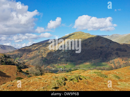 Nab Scar and Rydal Water, viewed from Loughrigg Fell, Lake District National Park, Cumbria, England UK Stock Photo