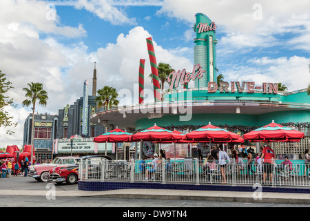 Classic 50s cars at the replica of Mel's Drive-In restaurant at Universal Studios theme park in Orlando, Florida Stock Photo