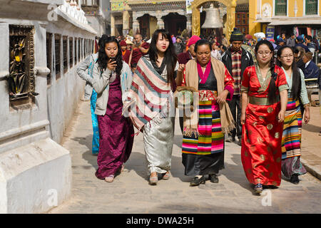 Boudnath Stupa, Kathmandu, Nepal. 4th March 2014. Tibetan community celebrates the last day of Lhosar(Tibetan New Year) Stock Photo