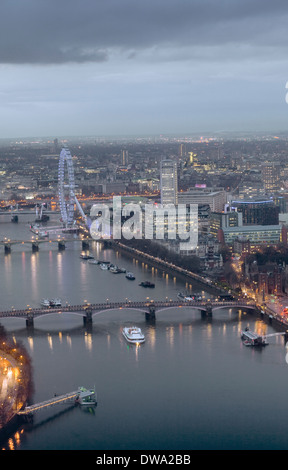 Aerial view of The Thames and London Eye at sunset, London, UK Stock Photo
