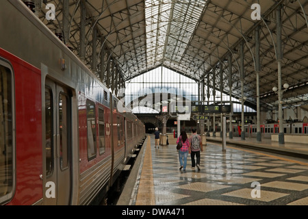 Interior of Rossio Railway Station, designed between 1886 and 1887, Lisbon, Baixa district, Portugal Stock Photo