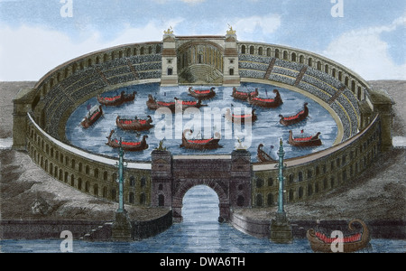 Ancient Rome. Roman Naumachia. Staging of naval battle as mass ...