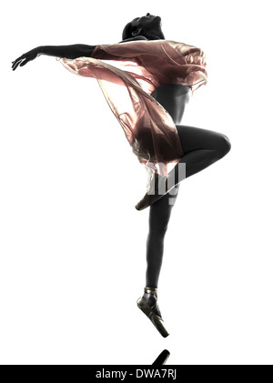 one woman ballerina ballet dancer dancing in silhouette on white background Stock Photo