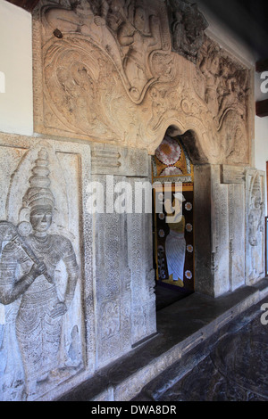 Sri Lanka, Kandy, Temple of the Tooth, Dalada Maligawa, reliefs, entrance, Stock Photo