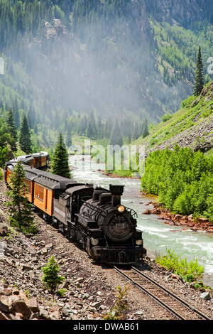 Durango & Silverton Narrow Gauge Railroad and Animas River, Colorado USA Stock Photo