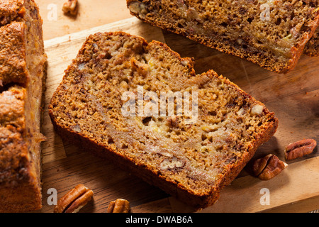 Homemade Banana Nut Bread Cut into Slices Stock Photo