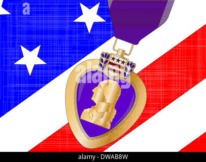 The 'Stars and Stripes' flag with a purple heart medal overlaid Stock Photo