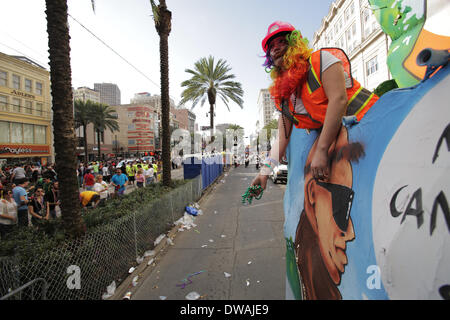 New Orleans, LOUISIANA, USA. 1st Mar, 2014. A rider in the Krewe of Tucks Parade in New Orleans, Louisiana on March 1, 2014. New Orleans is celebrating Mardi Gras which cullminates on Fat Tuesday and leads into the season of lent. © Dan Anderson/ZUMAPRESS.com/Alamy Live News Stock Photo