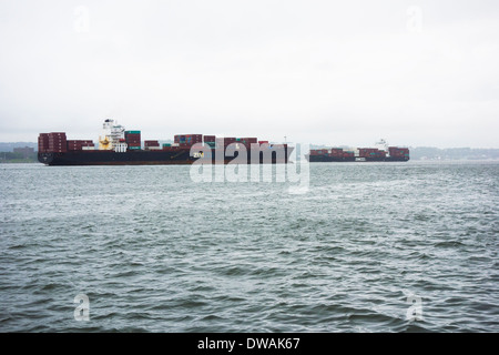 barges in New York harbor Stock Photo