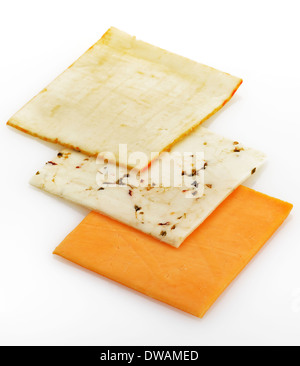 Variety Of Cheese Slices On White Background Stock Photo