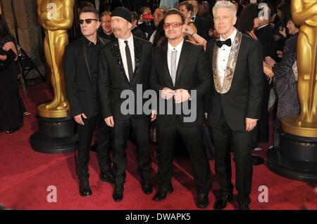 March 2, 2014 - Los Angeles, California, USA - Mar 02, 2014 - Los Angeles, California, USA - Musicians U2    at the 86th Annual Academy Awards held at the Dolby Theater, hollywood. (Credit Image: © Paul Fenton/ZUMAPRESS.com) Stock Photo