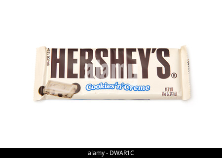 Bar of Hershey's  cookies 'n' creme chocolate  isolated on a white studio background. Stock Photo