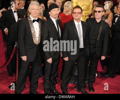 Los Angeles, California, USA. 2nd Mar, 2014. Mar 02, 2014 - Los Angeles, California, USA - Musicians U2 at the 86th Annual Academy Awards held at the Dolby Theater, hollywood. © Paul Fenton/ZUMAPRESS.com/Alamy Live News Stock Photo