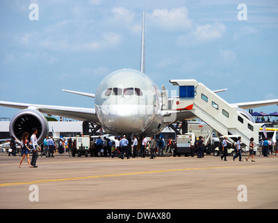 Qatar Airways' Boeing 787 Dreamliner at the 2014 Singapore Airshow Stock Photo