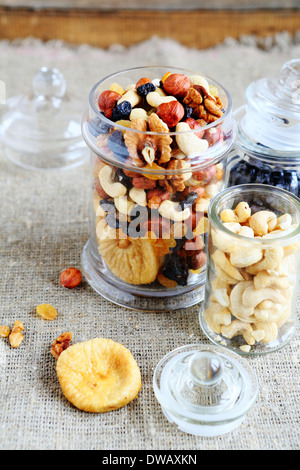 mix nuts in a large jar, food closeup Stock Photo