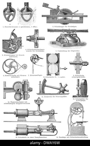 Historical illustration, 19th Century, different protection systems Stock Photo