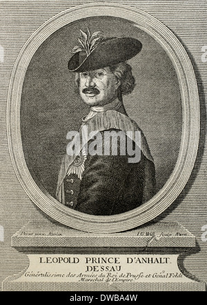 Leopold I, Prince of Anhalt-Dessau (1676-1747). German prince. House of Ascania. Portrait. engraving. Stock Photo