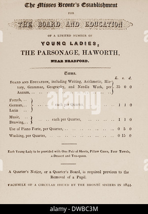 Haworth Parsonage Bronte Sisters handbill / poster Victorian period Stock Photo