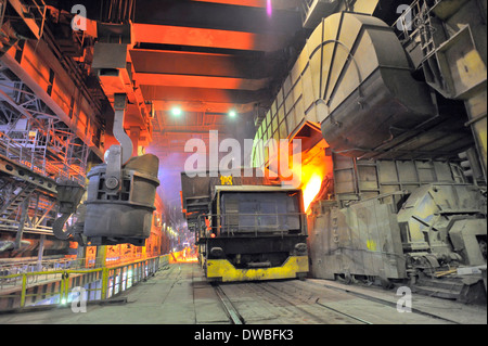 transportation of liquid metal in open hearth workshop Stock Photo