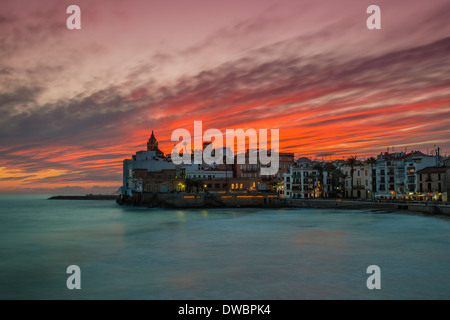 Dramatic sunset in Sitges, Catalonia, Spain Stock Photo