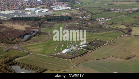 aerial view of the runways of Derby Flying Club at Derby Airfield Stock Photo