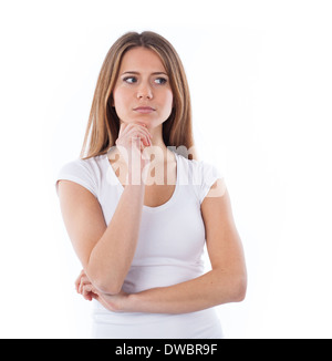 Nice woman thinking, isolated on white Stock Photo