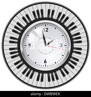 Realistic Office Clock and Piano keys. Illustration on white background. Stock Photo