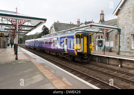 Train in Grange Over Sands Railway Station Cumbria UK Stock Photo