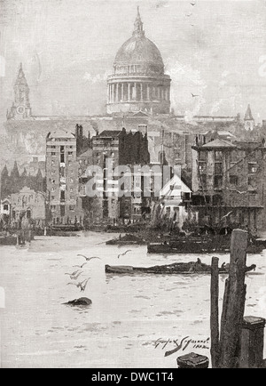 St. Paul's Cathedral from the Surrey shore, London, England in the 19th century. Stock Photo