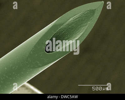 Coloured SEM of syringe Stock Photo