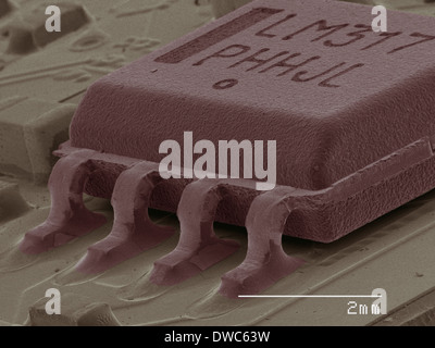 Coloured SEM of computer chip Stock Photo