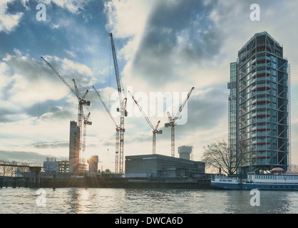 View of apartment block development on the Thames, London, UK Stock Photo