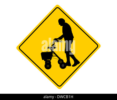 People with rollator warning sign Stock Photo