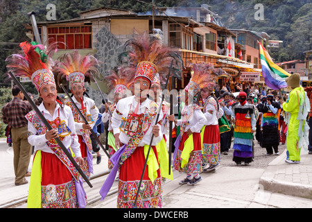 traditional costume parade in Aguas Calientes, Peru, South America Stock Photo