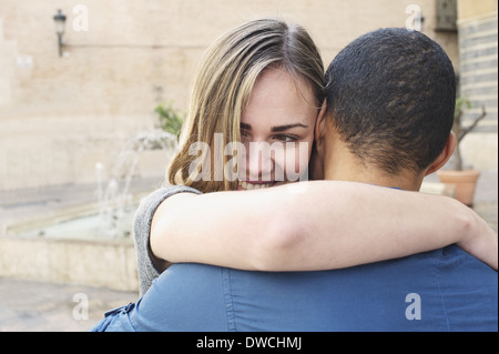 Close up of tourist couple hugging, Valencia, Spain Stock Photo