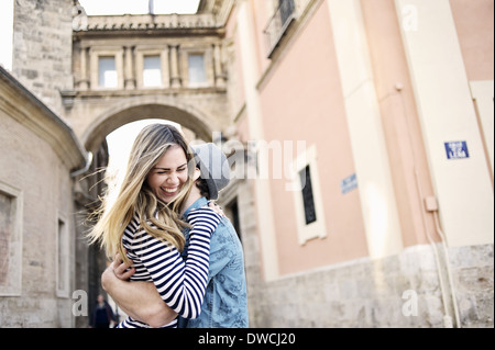 Romantic young couple hugging, Valencia, Spain Stock Photo